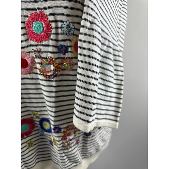 Talbots Floral Row Striped Embellished Embroidered Crewneck Sweater Plus Size 1X - Picture 5 of 12